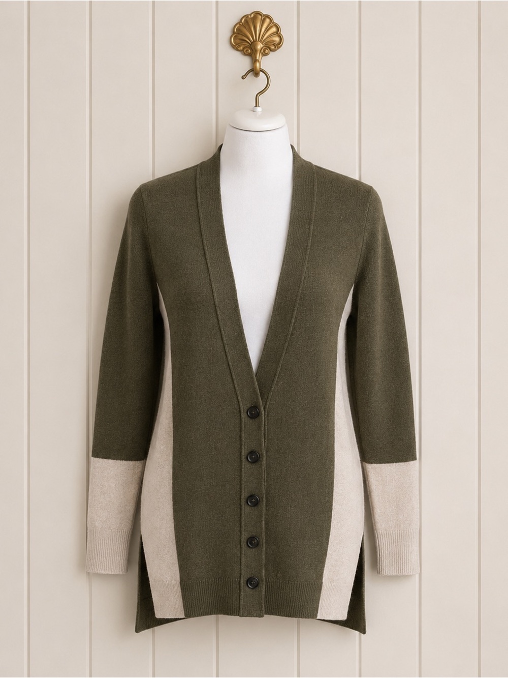 Rebecca Minkoff army green V neck button cardigan sweater M